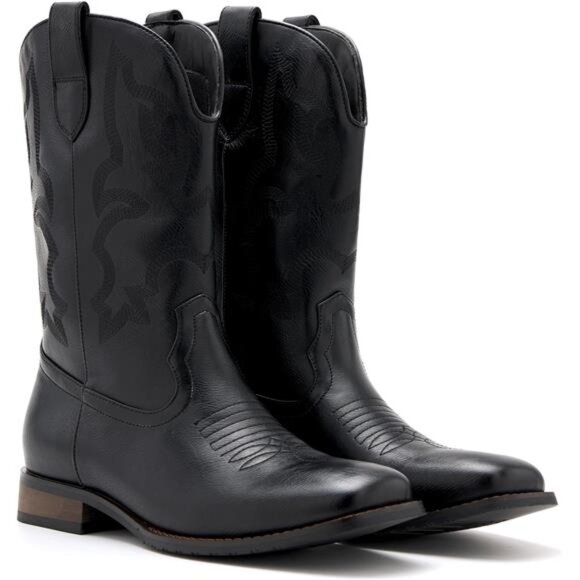 Cowboy Boots for Men Classic Embroidered Western Boots Slip Resistant Square - Picture 5 of 7